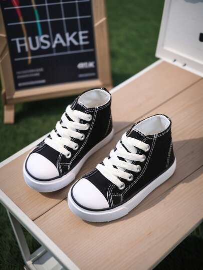 2025 Casual Children Canvas Shoes, Comfortable Flat Non-Slip Boys & Girls Sports Shoes, Breathable Lace-Up Solid Color Girls Canvas Shoes