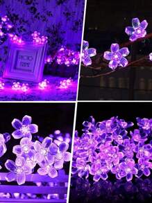 1pc Solar Powered Cherry Blossom String Lights, Multi-Mode Adjustable Outdoor Fairy Lights For Valentine's Day, Garden, Yard, Fence, Porch, Tree, Flower Themed Party, Waterproof Holiday Decor