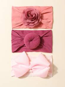 3pcs/Set Cute Big Bowknot Elastic Crease-Free Hairband Set, Suitable For Daily Wear, For Infants
