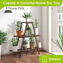Bamboo Plant Stand For Indoor Outdoor Tiered Plant Shelf 3 Tier 8 Potted Flower Holder Ladder Plant Rack For Multiple Table Plant Pot Stand For Window Garden Balcony Living Room Patio Triangle Plant - 3 層棕色 - 查看 3