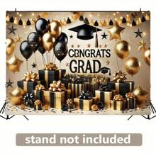 1 PC, Graduation Party Background Flag, Polyester, "Congratulations To Graduates" Theme, With Balloon And Gift Design, Suitable For Memory Photos And Celebration Events, Indoor/Outdoor Use