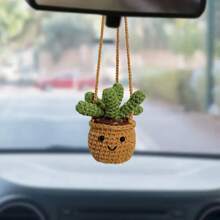 1 pieza de adorno colgante para el espejo retrovisor, hecho a mano en estilo bohemio, accesorio ideal para mujeres, niñas, amantes de suculentas/cactus, decoración interior verde para el coche, también apto como accesorio colgante para camiones, decoraciones y regalos de boda, decoración del hogar