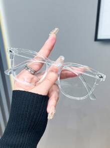 1pc Fashionable Square Frame Beige Nail Men's And Women's Black Classic All-Match Glasses