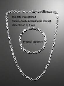 Stainless Steel Pig Nose Pendant Necklace & Bracelet Set, Fashionable And Stylish - Silver - View 4