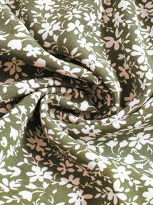 碎花层叠荷叶边弹力腰度假半身裙 春季 - 卡其色 - 查看 6