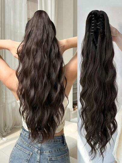 22 Zoll langes braunes Wasser-Wellen Haarverlängerungs-Haarband aus hitzebeständiger synthetischer Faser, für Mädchen und Frauen zum täglichen Gebrauch