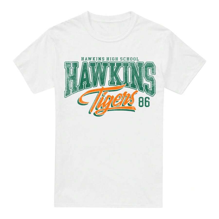 Stranger Things Mens Hawkins Tigers 86 T-Shirt (White) - 白色 - 查看 1