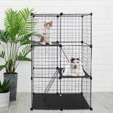 Jaula para gatos de 3 niveles, casa de gato de metal para interior, desmontable, con 3 puertas y 2 escaleras, amplio espacio de ejercicio para 1-2 gatos, color negro - Negro - Ver 7