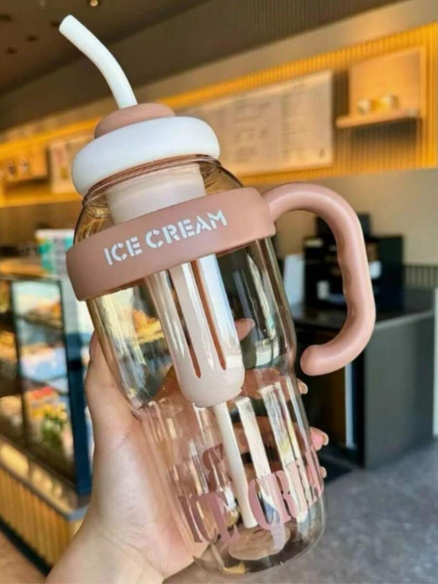 1350ml Large Capacity Silicone Straw Water Bottle With Portable Filter ICE CUP - Rust Brown - View 1