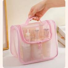 Bolsa de maquillaje transparente de malla de nailon con gran capacidad, organizador de cosméticos multifuncional - Multicolor - Ver 2
