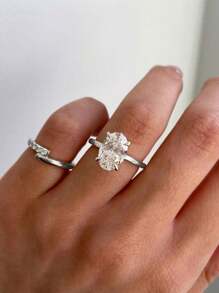 Esberry 1 pièce 2 carats Bague de fiançailles ovale scintillante Bague de mariage pour femmes En argent sterling S925/925 Bague de promesse Bague éternité Bijoux de qualité Cadeau