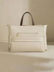 Nueva moda Bolso de mano con gran capacidad, versátil, multicompartimento, resistente al agua, con correa de hombro ajustable. Cuenta con espuma protectora para computadora portátil y libreta. Ligero y adecuado para trabajadores de oficina, estudiantes universitarios y viajeros - Beis - Ver 7
