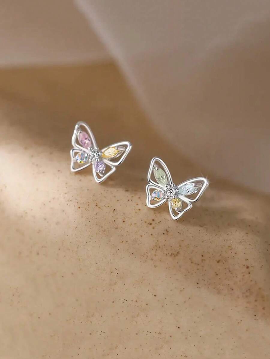 eTel LiKe Cute Insect Mini Butterfly Earrings - Fashionable Summer Series, Inlaid Colorful Cubic Zirconia