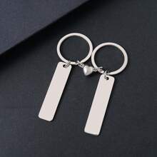 Custom Engraved Metal Keychain, New Personalized Simple Couple Gift Keychain Pendant Mirror Stainless Steel Long Heart Cute Style Accessories, Couple's Day Gift, Holiday Gift