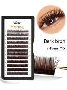 aHoneya 12 Rows D Area Deep Brown Single Lashes, Soft Matte Colored Single Lashes, Deep Caramel Color Eyelash Extensions, Lengthening Lashes Can Be Taken In Multiples, 0.07 Mixed 8-15mm - D - View 2