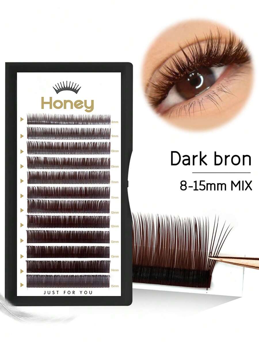 aHoneya 12 Rows D Area Deep Brown Single Lashes, Soft Matte Colored Single Lashes, Deep Caramel Color Eyelash Extensions, Lengthening Lashes Can Be Taken In Multiples, 0.07 Mixed 8-15mm