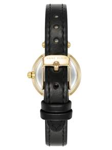 Anne Klein 黑色皮革表带石英女表，勃艮第阳光表盘，腕表，可调节表带，女士防水手表，10/9442BYBK