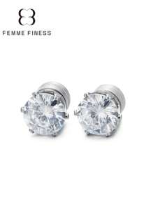 Femme Finess Juego de pendientes magnéticos de acero inoxidable para hombres y mujeres, estilo AB, de doble cara, sin perforación, con combinación de pendientes de pareja, circonita cúbica hipoalergénica de 5-8 mm