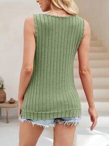 Women's V Neck Cut Out Tank Sleeveless Vest Top Shirts - Green - View 4
