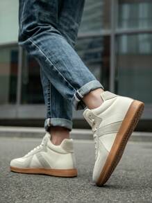 Męskie uniwersalne buty sportowe typu street retro ze skóry z przeszyciami i wysoką cholewką, wygodne, codzienne, dla par, kontrastujące litery, modne sznurowane platformy, gruba podeszwa, amortyzujące i antypoślizgowe buty do biegania na co dzień, w każdych warunkach