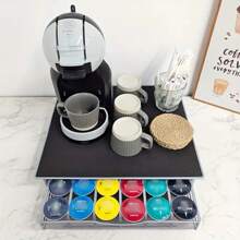 1 件咖啡胶囊收纳架，抽屉式咖啡胶囊架，可调节宽度和拉出式金属收纳架，适用于厨房、办公室、咖啡店 - 兼容各种咖啡胶囊 - 台面或橱柜整理器 回到学校