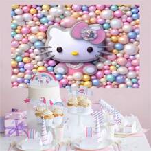 Sanrio 1 pièce Bannière décorative d'arrière-plan pour fête d'anniversaire avec chat boule de dessin animé mignon. Parfait pour décorer une salle de fête ou une chambre à coucher. Accessoires pour photobooth thème de dessin animé. Taille: 82,7 * 59,1 * 39,4 / 39,4 * 29,5 pouces