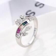 1 pieza Anillo de zirconia cúbica sintética de moda, accesorio de joyería de uso diario minimalista para mujeres