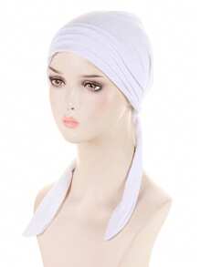1pc Solid Color Linen Crystal Stripe Long Tail Turban Hat, Cancer Headscarf For Women Halloween - A - View 18