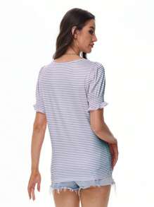 GEREARC Womens Basic Top Square Neck Ruffled Cuffs Sleeve Loose Blouse T Shirts