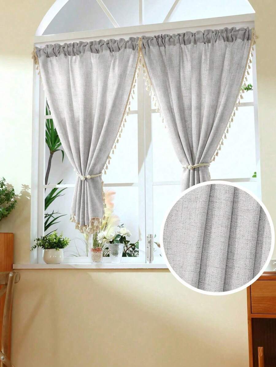 1pc Linen Material Modern Linen Voile Curtain - Japanese Linen Style, Rod Pocket Design, Suitable For Living Room And Bedroom - Sheer And Filtering Curtain, Living Room Curtain, Bedroom Curtain - Light Grey - View 1