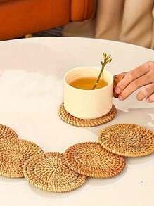 1/4/6 piezas Posavasos de ratán hechos a mano, manteles aislantes tejidos de bambú, resistentes al calor, para utensilios de cocina y comedor, juegos de té, adecuados para bodas, festivales y fiestas de mesas