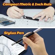 1pc/2pcs 6-In-1 Multifunctional Tool Pen With Level, Ruler, Stylus, Screwdrivers, Ballpoint Pen Back To School - Black - View 9