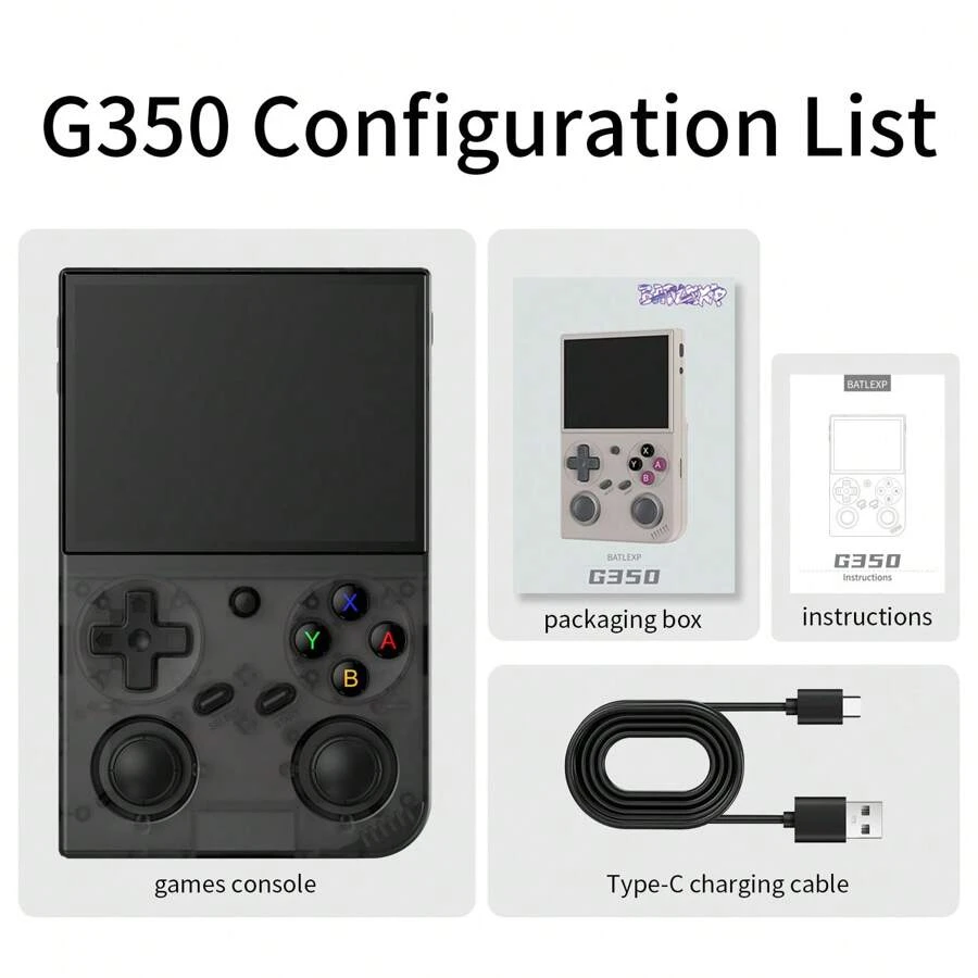 Consola de juegos portátil retro G350, reproductor de juegos portátil con soporte multilingüe y dos ranuras para cartuchos - Negro - Ver 1