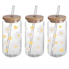 4 Packs Daisy & Heart 3D Crystal Transfer Paper, UV DTF Self-Adhesive Waterproof Scratch-Resistant Decals For Tumblers & Bottles, High-Quality Plastic Wraps