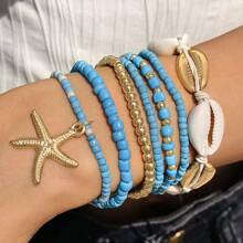1 Set New Ocean Series Design Versatile 5-Star Braided Shell Beaded Chain Jewelry Set For Women