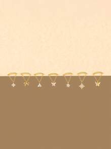 1PC 925 Sterling Silver Butterflies Flowers Chain Stars Flat Back Cartilage Tassel Helix Piercing Fine Jewelry For Daily Wear Wedding Party Engagement Anniversary Valentine's Day - Gold - View 2