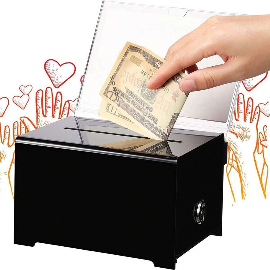 Black Acrylic Donation Box With Lock Sign Holder Comments Box For Business Cards Donations Voting Fundraising - Black - View 1