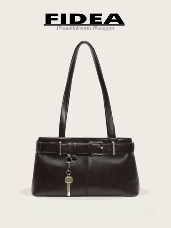 Stylish New Women's Tote Bag, Solid Color Minimalist PU Vintage Elegant For Dating, Shopping, Versatile With Keychain Pendant, Bohemia Style Bag For Women