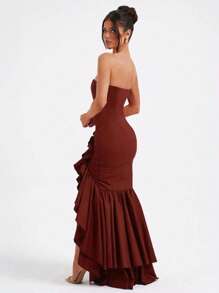 Sexy Strapless Asymmetrical Hem Fitted Party Dress, Wedding Guest Cocktail Dress