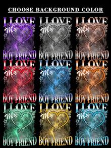 Personalized Apparel, Women's Graphic T-Shirts, Customized Photo "I Love My Girlfriend/Boyfriend" Valentine's Day Shirts, Gift For Girlfriend/Wife, Y2K Aesthetic T-Shirts, Valentine's Day Gifts Add Your Own Text And Images (Family Photos/Selfies/Pet Photos/Friend Photos) To Design Your Personalized Printed T-Shirts Customized I Love T-Shirts, Customized I Love Photo Shirts - Dark Grey - View 5