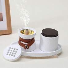 A Three Pieces Minimalist Incense Burner. Unique Design With Leather Straps. Aromatherapy Supplies. Suitable For Home Decoration, Bedroom, Living Room, Reception Room, Yoga Room, Studio, Restaurant, Party, Atmosphere Scene Decoration Supplies, Desktop Ornaments, Festival Supplies, Can Be Used As Gifts Birthday Graduation