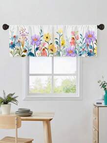 1pc Spring Purple Flower Curtain,Small Short Curtain, Without Holes Curtain, Refer To Bedroom Office Kitchen Living Room Study Home Decor - Multicolor - View 2