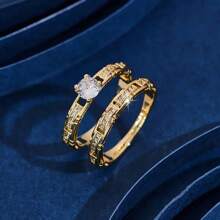 Set de 2 anillos elegantes apilables con circonita brillante, regalo de joyería de lujo - Conjunto de dos piezas - Ver 4