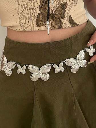 复古朋克蝴蝶腰链女时尚创意金属比基尼夸张条纹简约腰饰适合度假