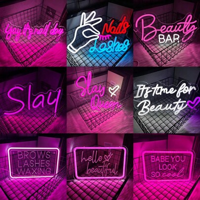 Los encantadores letreros de neón son la opción de las damas amantes de la belleza, adecuados para salones de belleza, dormitorios de niñas, vestidores, decoraciones de pared del dormitorio, luces nocturnas LED, sin calor, alimentados por USB, vienen con una cadena colgante, fáciles de instalar, luces decorativas de neón vibrantes para la habitación.