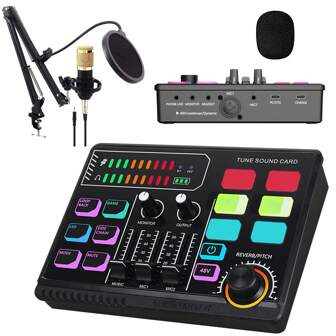 Podcast-apparatuurbundel Audiomixer Alles-in-één podcastproductiestudio met microfoon voor livestreaming, podcastopname, pc, smartphone