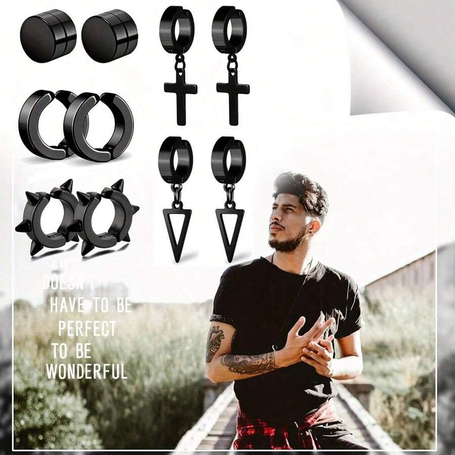 10 件不锈钢时尚朋克磁性耳夹套装，男女皆宜，适合日常或派对使用，可作为生日礼物赠送给家人和朋友