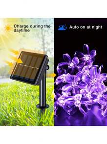 1pc Solar Powered Cherry Blossom String Lights, Multi-Mode Adjustable Outdoor Fairy Lights For Valentine's Day, Garden, Yard, Fence, Porch, Tree, Flower Themed Party, Waterproof Holiday Decor