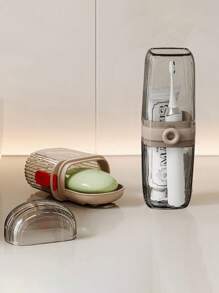 3M 1 Set Portable Travel Soap Dish And Toothbrush Holder - Plastic, Oval Shape, Essential For Camping, Gym, Bathroom Accessories