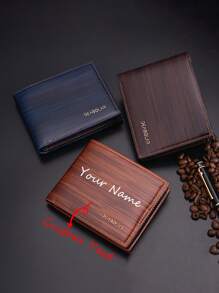 1 billetera corta personalizable con nombre para hombre, billetera minimalista retro para hombre - Multicolor - Ver 8